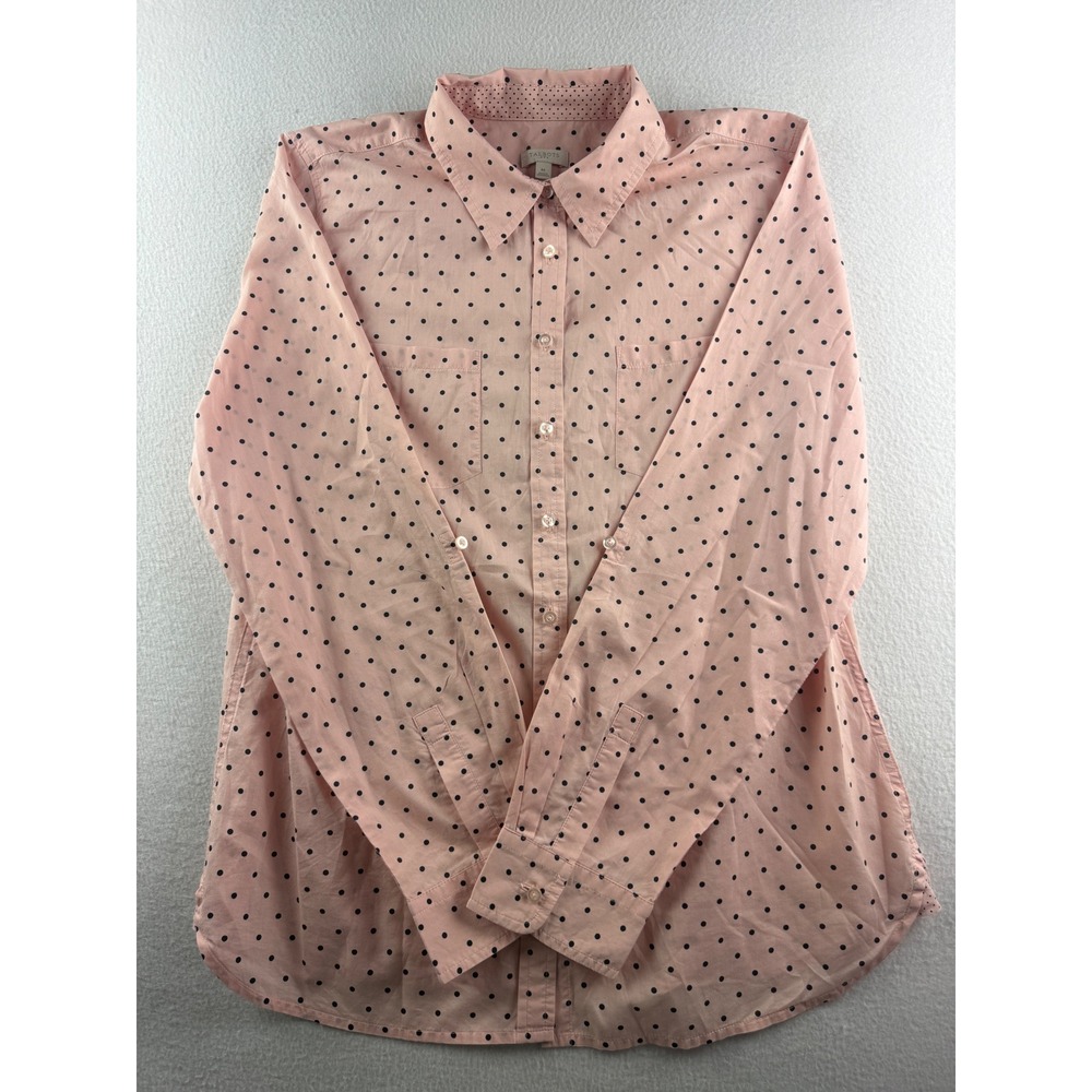 Talbots Womens Pink Black Polka Dot Button Down Long Sleeve Cotton Shirt M